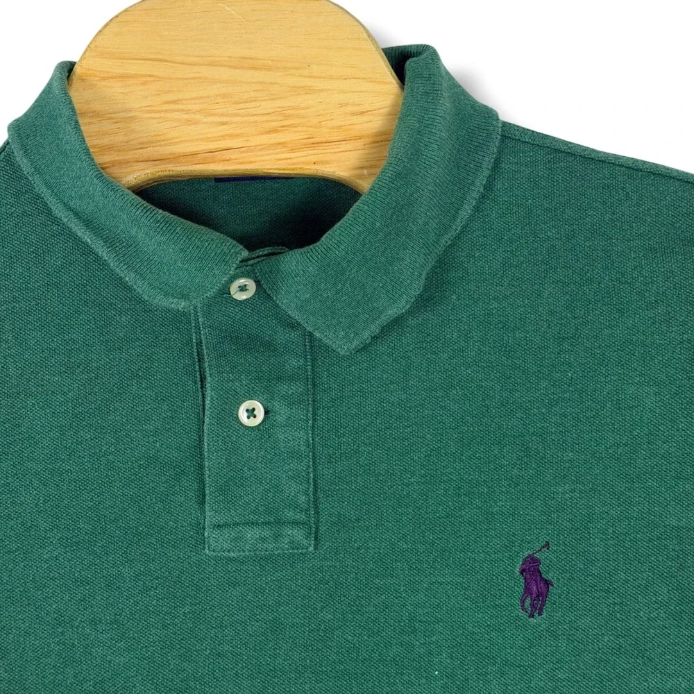 Polo Ralph Lauren Polo Shirt Mens L Green Custom Slim Fit Cotton Pique Pony Golf